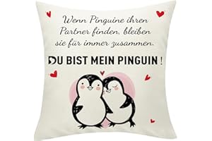 Sunia Pinguin Kissenbezug Geschenk,Valentinstag Partner Geschenk für Sie ihn,Kissenbezüge 45x45 cm,Dekokissenbezug mit Taschen,Jahrestag Geschenk für Sie ihn,Liebe Geschenke für Frauen Paare Ehefrau