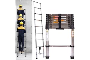 7SEVENJOKERS Telescopic Ladder 2.6M Stainless Steel Extension Multi-Purpose With Adjustable Step - Portable Loft Step Extendable Easy Carry Non-Slip Retractable Folding Roof - 330Lbs Capacity