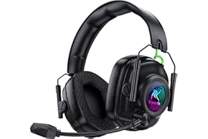 Krysenix KGH2 Wireless Gaming Headset für PS4, PS5, PC, Mac, Switch, 2.4GHz Gaming Headset mit Mikrofon, Faltbares Noise Cancelling Kabelloses Headset mit LED-Lichtern, 40H Akkulaufzeit, Rußschwarz