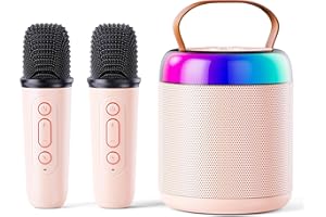 VOIJUMP Mini Karaoke Machine for Kids Adults,Portable Bluetooth Speaker with 2 Wireless Microphones,MP3 Music Player for Girls Boys 3-11,12+ Years Old,Gifts for Family Home Birthday Party (Light Pink)
