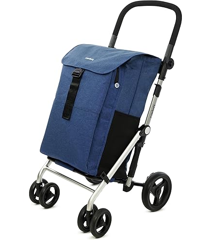 Carlett - Boodschappentrolley, opvouwbare supermarkt trolley, met 4 regenbestendige wielen en een grote capaciteit van 32kg, hoofdtas 64L, thermische tas 12L en achterzak - Kleur: Zwart