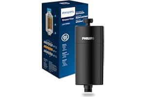 Philips Water in-Line Shower Filter, 50 000 L Filtration Capacity, Black, Reduces Chlorine by up to 99%, Easy to Install, fits All Standard Hoses and taps