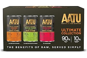 AATU Adult Dog Food Wet Tins - Variety Pack (6x400g) - Grain Free Recipe with No Artificial Ingredients - Good for Low Maintenance Feeding. (Packaging may vary).