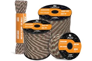 Abma Cord Paracord 550 4mm Nylon Corda (15m-30m-50m) Tipo III Corda da Paracadute a 7 Fili Cavo di Sopravvivenza, Cavo Militare - Max. 250 kg - Foresta Camo, 50m