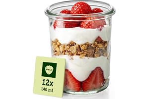 Väckarklocka glas 160 ml – uppsättning om 12 med lock – formgivning – robusta, stapelbara dessertburkar, konserveringsburkar