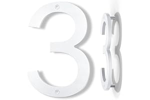 Yafimea 20 cm House Number, White, Large Weatherproof Plastic House Number with Screw Mounting, 3D Floating Effect for Outdoor, Wall or Fence (3)