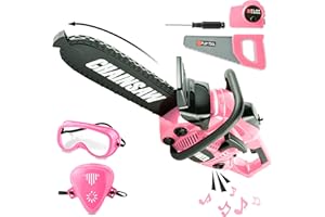TOY CHOI'S Toy Chainsaw Kids Power Construction Tool, Boys Play Set Educational Toys for 3+ Year Olds Pretend Play Outdoor Lawn Toy Chain Saw Set for Toddlers Pink