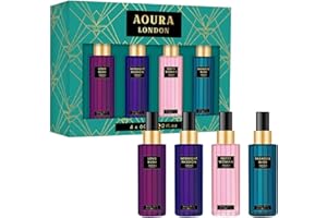 AOURA LONDON Collection Set Womens Body Mist Gift Set, with Midnight Passion, Love Rush, Pretty Woman, & Paradise Bliss, Fragrance Spray Set (4x60ml)