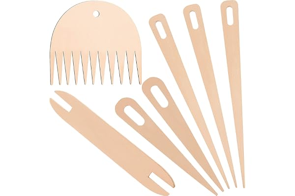 Lot de 7 bâtons de métier à tisser – Comprend 5 aiguilles, des volants, un bâton et un peigne