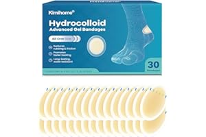 Kimihome Vendas hidrocoloides para pies - Vendas de gel de 30 unidades - Cojines de ampollas para talón, dedos de los pies - Prevención de ampollas para viajes - Almohadillas resistentes al agua