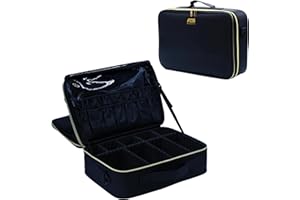 FAIM BEAUTY Travel Makeup Train Case Makeup Cosmetic Case Organizer Portable Artist Storage Bag with Adjustable Dividers for Cosmetics Makeup (Black, Medium)