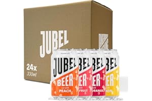 JUBEL Mixed Case (6 Peach, 6 Blood Orange, 6 Grapefruit, 6 Lemon) - Award Winning Gluten Free Beer - Vegan, Low Calorie & Low Sugar | Dangerously Refreshing Fruit Lager | 4% ABV