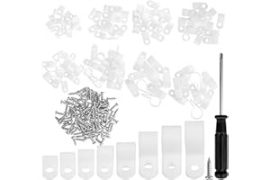 KAHOUI 221 Stück Nylon Kabelschellen zum Schrauben Set, 8 Größen R-Typ Kabelhalter Schraubbar, Verdicken Kabelschellen, Kabelklemmen mit 110 Schrauben & Schraubendreher für Kabelmanagement (Weiß)