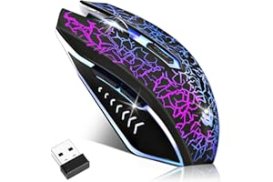 LuLabboard Wireless Gaming Mouse, Rechargeable Computer Mouse, 7-Color LED Light, Ergonomic Mouse with 6 Silent Click Buttons, 3 Adjustable 2400 DPI Wireless Mouse for Laptop,PC,Mac, Black