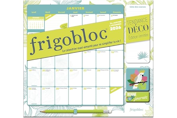 Frigobloc Mensuel 2026 Déco Végétal (de janv. à déc. 2026) - Edition 2025