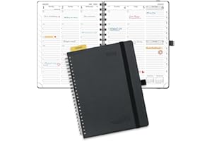 POPRUN 2024 Diary A5 Week To View 22 x 16.5 cm Spiral Bound Soft Cover, Vertical 24 Weekly Planner Work Appointment, Monthly Tabs, 100GSM FSC® Paper - Black
