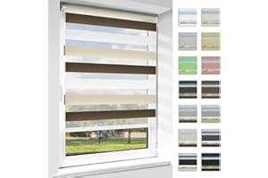 ‎OUBO OUBO Doppelrollo Klemmfix, Rollos für Fenster ohne Bohren & mit Bohren (Weiß-beige-braun, 80cm x 210cm), Duo Rollo Klemmrollo Fensterrollo Easyfix, lichtdurchlässig und verdunkelnd.