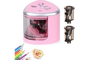 ‎REAQUE REAQUE Elektrischer Anspitzer, Elektrischer Spitzer für Kinder Doppelloch für 6-8mm und 9-12mm, Elektrische Bleistiftspitzer für Schulen, Haushalte, Büros und Klassenzimmer, Kinderfreundlicher