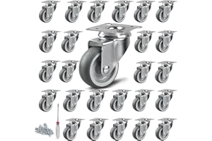 LALAGO 24 Stück Transportrollen Lenkrollen, 50 mm Möbelrollen Möbelroller mit Schwenkplatte, 50 kg Pro Roller, Lenkrollen Klein für Palettenmöbel Schließfächer, Gratis Schraubenzieher und Schrauben