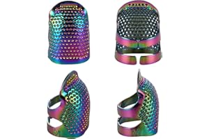 YOLEV 4 Pcs Sewing Thimble, Metal Dazzle Copper Sewing Thimble Finger Protector Adjustable Finger Metal Protector Accessories DIY Sewing Tools