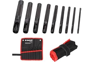 Spurtar 9 Piezas Sacabocados Cuero 2,5-10mm Juego de Punzón Hueco Redondos de Acero para Perforar Agujeros Cinturon Juntas de Relojes con Bolsa de Almacenamiento - Negro