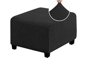MULARE Ottomane-Schonbezug Samt-Fußhocker-Abdeckung Große Fußstützen-Sitzkissen-Schutzbezüge, Abnehmbarer waschbarer Sitzkissen-Bezug Fußstützen-Hocker-Schutz für Wohnzimmer Schlafzimmer,Schwarz,S