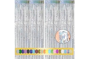 Montegoni 2 Piezas de Cortina de Flecos metálicos Plateados de 1x2,5 m, decoración de lámina Brillante para Año Nuevo, cumpleaños, Baby Shower, Fiesta de Boda | Flecos para decoración