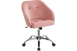 Yaheetech Sedia da Ufficio Girevole a Rotelle Poltroncina Scrivania Imbottita in Velluto Altezza Regolabile Reclinabile Ergonomica Portata 136 kg Rosa