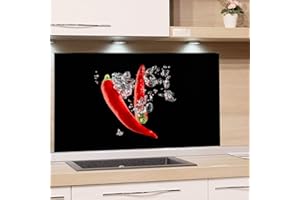 GRAZDesign Glass Splash Guard for Kitchen, Stove Picture Motif Chili Red Black Kitchen Back Wall Kitchen Mirror Glass Back Wall, Stove Panel 4 mm ESG Glass (100 x 60 cm)