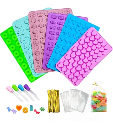 Moule à Bonbons En Silicone APOMOONS - 4 Plaques, +200 Empreintes (fruits, Animaux) - Avec 2 Pipettes - Pour Chocolats, Bonbons, Glaçons, Savons - Lavable Lave-vaisselle