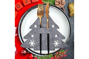 QUOHE Cestas para Cubiertos de Fieltro Navideño, 12 Pcs Bolsa para Cubiertos Árbol de Navidad Soporte para Cubiertos Decoración de Mesa de Fiesta, Gris Navidad Cuchillos Tenedores Cucharas Vajilla Bolsas