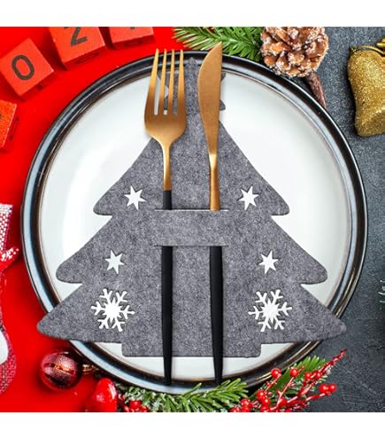 8 Stück Weihnachten Bestecktaschen - Weihnachtsbaum Form Tischdeko Für Festessen
