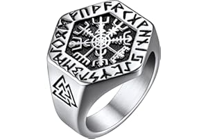 FaithHeart Pierścień wikingów męskie nordyckie runy kompas Vegvisir pierścionki spersonalizowany sygnet ze stali nierdzewnej/złoty/czarny platerowany sygnet dla mężczyzny rozmiar O-Z + 3 (pudełko na
