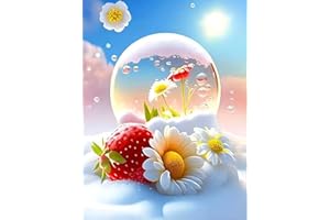 YWKJDDM 5D Diamond Painting Set für Erwachsene, DIY Diamond Painting Bilder Full Drill Cross Stickerei Malerei Kits für Wohnzimmer Büro Wand Und Eingang Dekoration 30 x 40 cm Erdbeer-Gänseblümchen