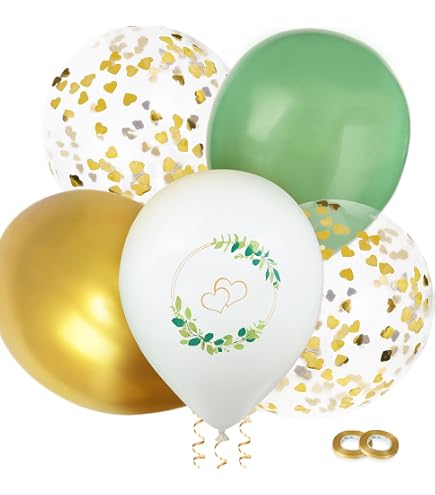 35 Stück Hochzeitsballons Mit Konfetti & Eukalyptus – 12 Zoll, Weiß & Gold – Für Verlobung, Heiratsantrag & Partydeko