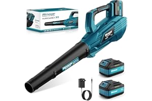 Souffleur Batterie, 5 Vitesses Souffleurs de Feuilles sans Fil avec Moteur Brushless, 2 Batteries 5.2Ah/18V, 35.000 RPM, Vitesse de l'Air 180 km/h, Débit d’Air 800 m³/h, 2 Buses Interchangeables