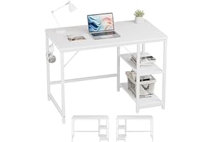 JOISCOPE Escritorio, Mesa para Ordenador, Mesa de Trabajo, Mesa Gaming con Gancho para Auriculares, 2 estantes, 100 x 60 cm, Mesa Blanca