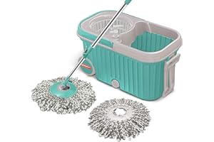 Spotzero by Milton Elite Spin Mop with Bigger Wheels and Plastic Auto Fold Handle for 360 Degree Cleaning (Aqua Green, Two Re