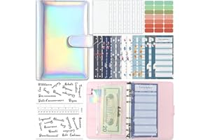 GUMIHO Budget plannerA6,Classeur Budget Francais avec Fiche budgétaire française, catégories autocollants en français,Pochettes Zippées Dossier,D'étiquettes,Règle(Argent)