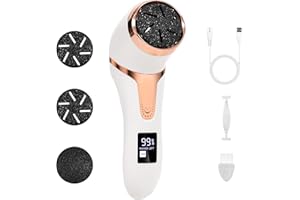 QOEOTUY Quitacallos eléctrico - Eliminador de callos para pies - Quitacallos eléctrico portátil con 3 rodillos de repuesto - Kit profesional para el cuidado de los pies IPX7