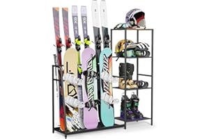 Emfogoo Ski Storage Rack, Freestanding Ski Holders for Garage, Heavy Duty Steel Floor Stand Ski Organizer for Garage Basement