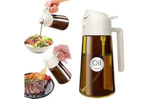 YARRAMATE 470ml lichtblockierender dunkler Ölsprüher zum Kochen, 2-in-1 UV Schutz ölzerstäuber für die Küche, Bernstein Glasölflasche, Lebensmittelechter Sprühflasche für die BBQ (Weiß)