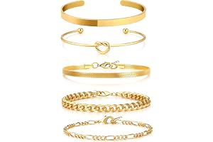 Guidre 5st armband för damer, rostfritt stål kedja armband set