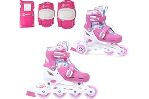 Madivo Cottoncandy - Set 2 in 1 pattini in linea/triskates regolabili | ABEC-5 pattini in linea convertibili in pattini a rotelle | bianco/rosa | taglie: 26-29, 30-33