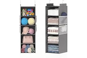 ‎ALLTIDYUP ALLTIDYUP Extra Tiefer Schrank Hängeorganizer mit 5 Fächern und Mesh-Taschen-Kleiderschrank Organizer, Stabil und Platzsparend-Ideal für Studentenwohnheim und Wohnmobil (Grau)