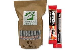 TEA HOUSE DIRECT Nescafe Original Premium Instant Coffee Full & Bold Flavour Timeless and Classic Coffee Taste Perfect Coffee Anytime, Anywhere 50 Sachets