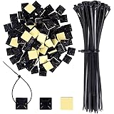 Base adesiva per fascette stringicavi, 100 pezzi, 20 x 20 mm, autoadesive e 100 fascette stringicavi, base adesiva per la ges