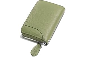 GADIEMKENSD Credit Card Holder RFID Protection Leather Wallet 14 Compartments Card Holder with Zip Case, light green, Minimal