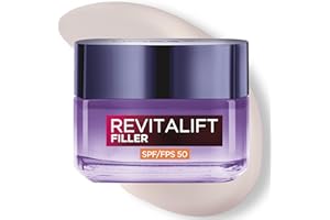 L'OREAL PARIS L'Oréal Paris Revitalift Filler Crema de Día Rellenadora con Protección Solar SPF 50, Anti-edad y Anti-arrugas, Con Ácido Hialurónico. Inspirado en Cosmética Coreana. Acabado no graso, 50ml
