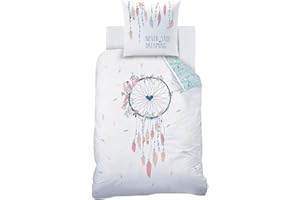 SEAFLASH Matt&Rose TRAUMFÄNGER Bettwäsche Set 135x200 80x80 · Mädchenbettwäsche · Flanell/Biber · Dreamcatcher, Blumen & Federn - Kissenbezug 80x80 + Bettbezug 135x200 cm - 100% Baumwolle
